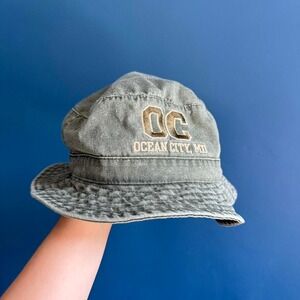 Ocean City Bucket Hat Kids Size XL Y2K Green Maryland‎ Tourist Retro Novelty